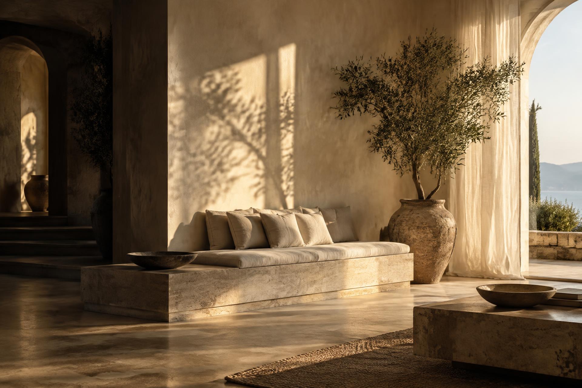 Recepción de un espacio de hospitalidad y wellness con luz cálida